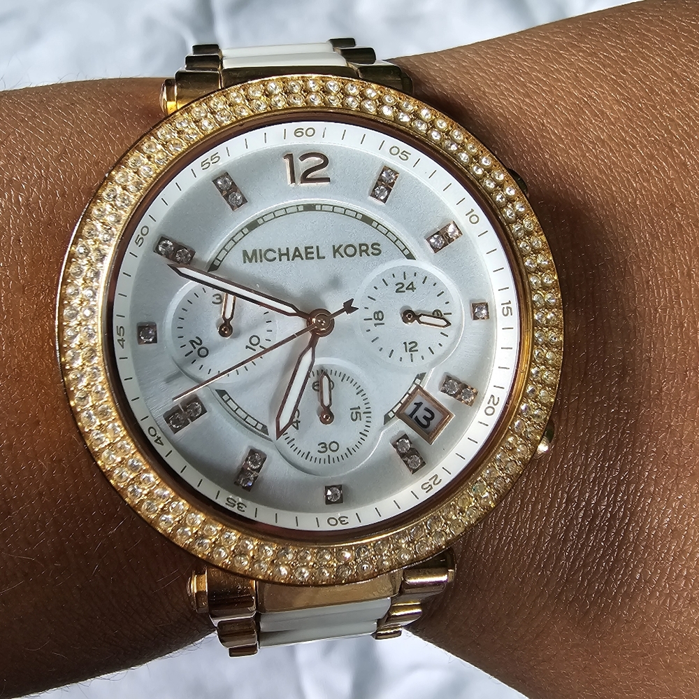 Michael Kors Rose Gold and White Watch